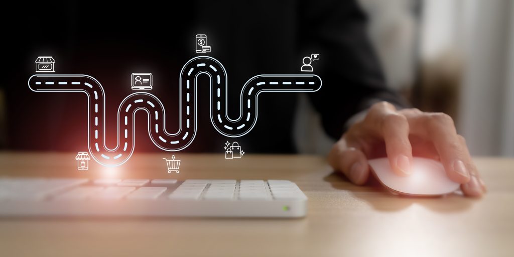 Illustration du parcours d'expérience client offline et online montrant l'intégration du digital et du physique dans la CX