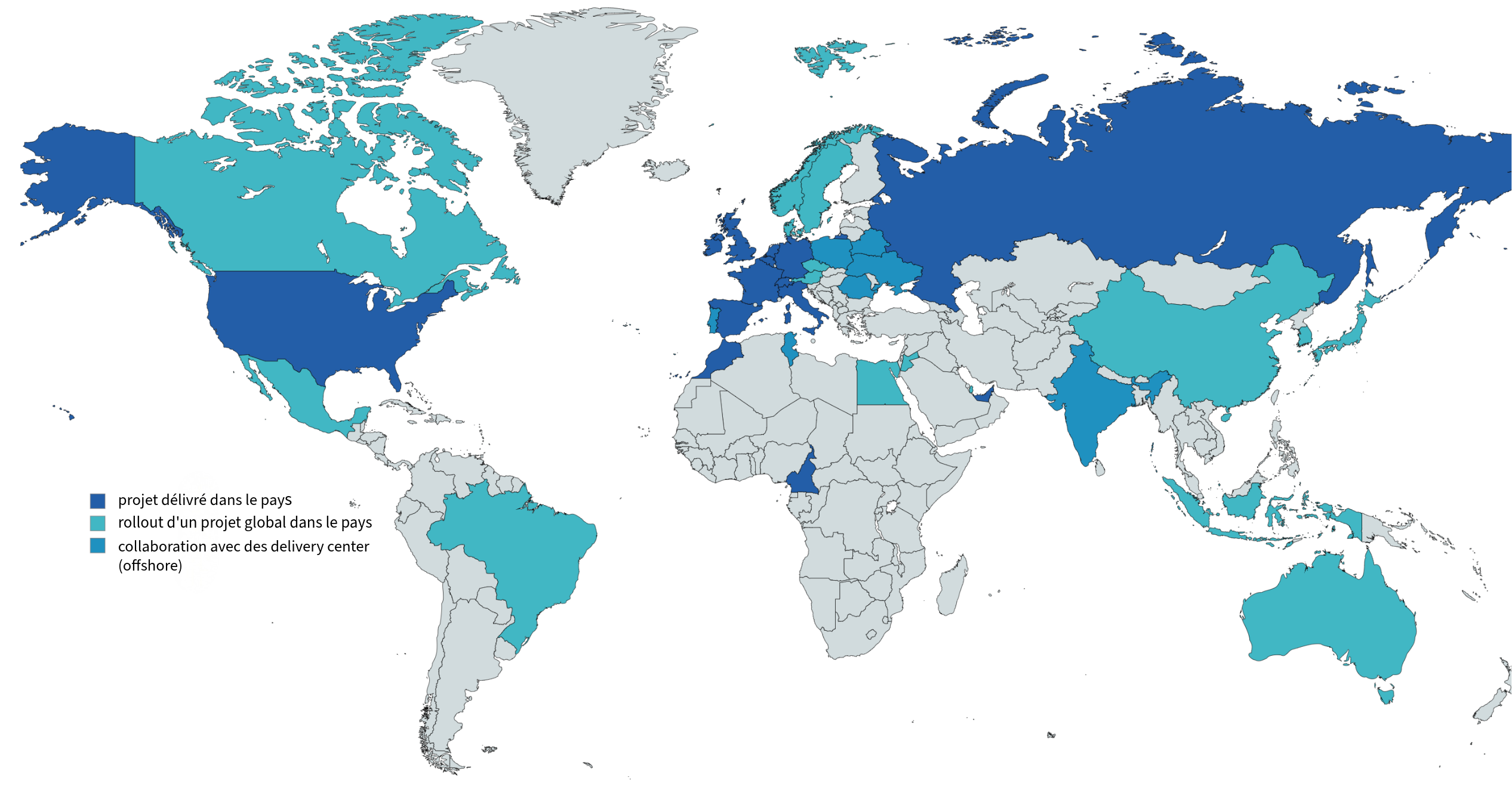 Carte des projets internationaux Alignova en transformation digitale et expérience client.