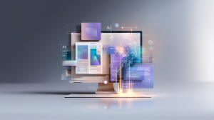 Wireframe de site web réorganisé par l’IA, montrant comment l’intelligence artificielle modifie la structure et la présentation des contenus.