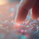 Main humaine interagissant avec une interface digitale illustrant l’équilibre entre IA et expérience client