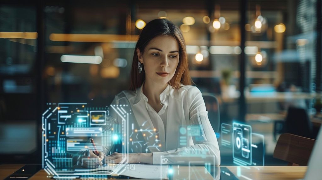 Collaboratrice travaillant sur une stratégie d’expérience client augmentée par l’intelligence artificielle